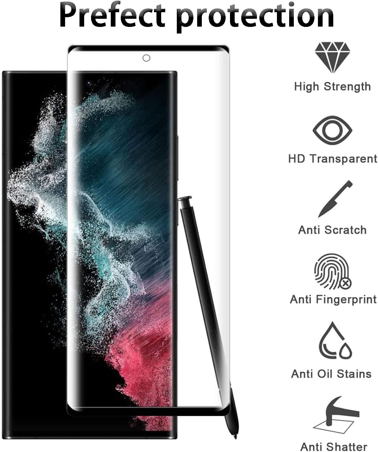 FLOVEME [2+2 Pack] for Samsung Galaxy S23 Ultra 5G Screen Protector Camera Lens Protector,Touch Sensitive,9H Tempered Glass Film Scratch Resistant 3D HD Curved Ultrasonic Fingerprint Support 6.8 inch