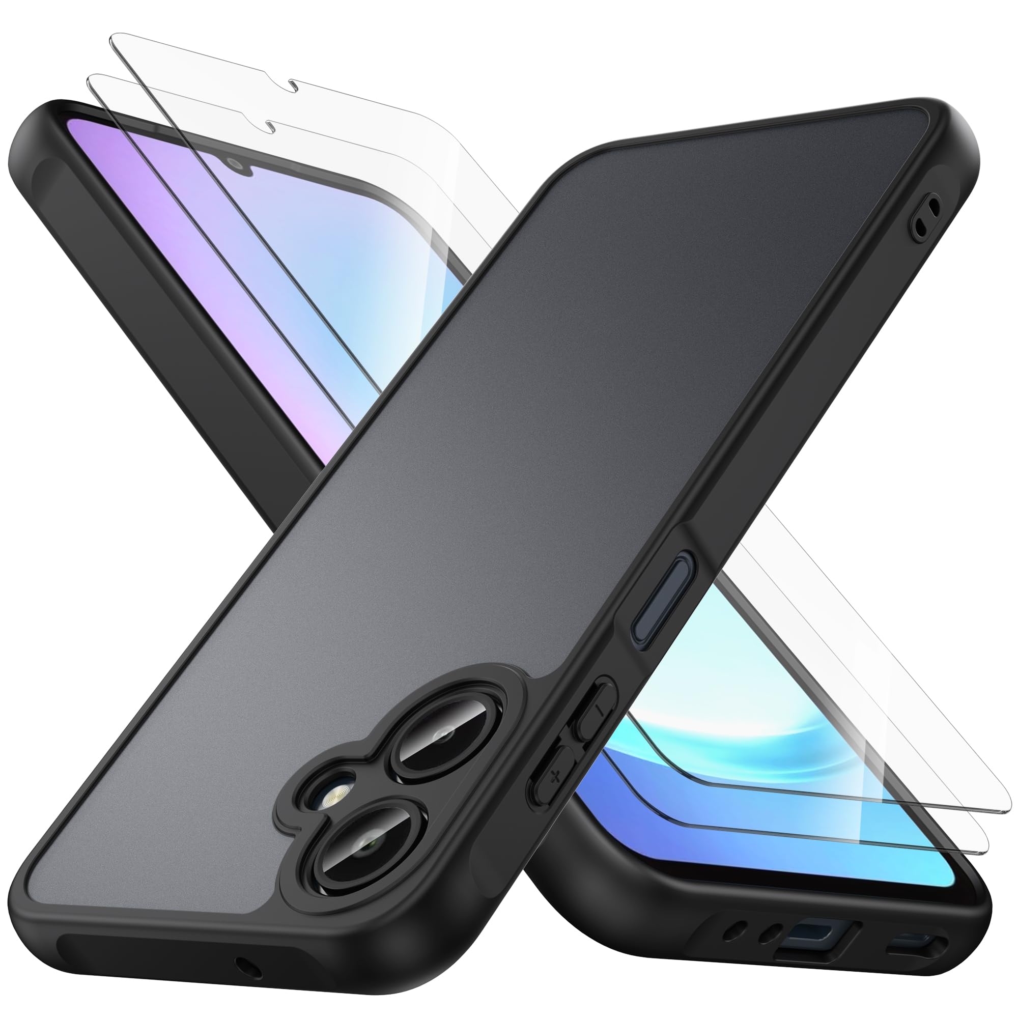for Galaxy A25 5G ケース +ガラスフイルム付き（2枚) TPU+PC 耐衝撃 落下防止 滑り止め 耐久性 全面保護 保護 指紋 防止 Samsung Galaxy A25 5G スマホケース対応