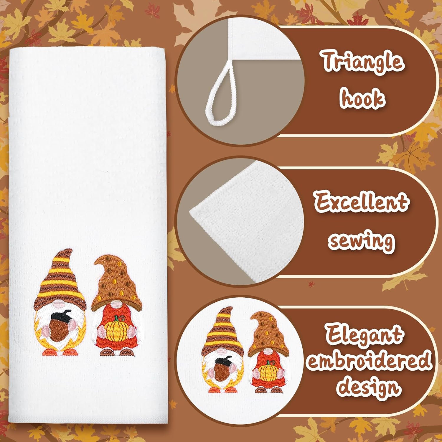 Geyoga 6 Pcs Thanksgiving Hand Towels Cotton Embroidery Bathroom Towels Decor Pumpkin Kitchen Hello Fall Gnome Dish Thanksgiving Day Turkey Tea for Home(Dull Colors,Turkey)