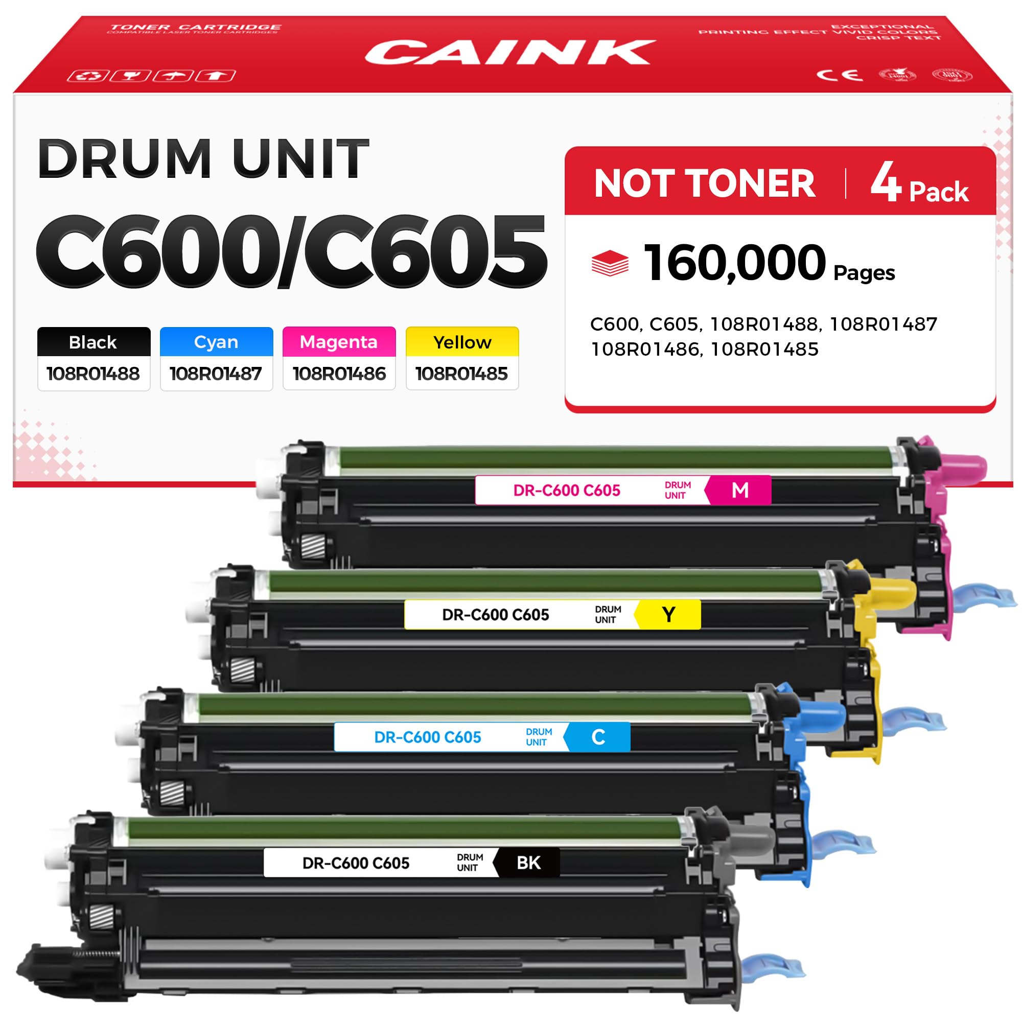 C600 C605 Drum Unit Set 4-Pack (Not Toner) Replacement for Xerox 108R01488 108R01487 108R01486 108R01485 Imaging Unit Compatible with Xerox Color VersaLink C600 C605 Printer Black Cyan Yellow Magenta