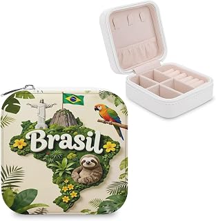 Brazil's Diversity And Nature Jewelry Box Organizer for Women Travel - Small PU Leather Jewelry Case with Compartments for Rings Earrings Necklace Storage