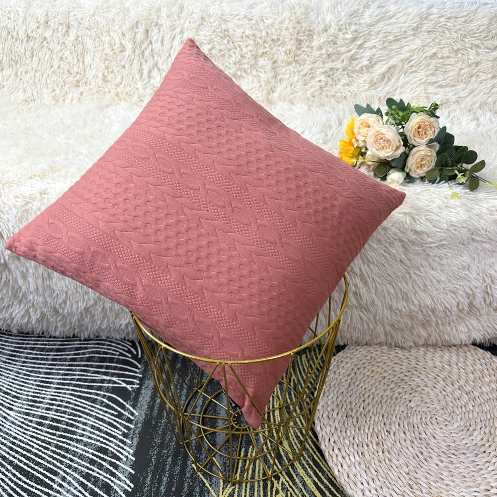Booque Valley Throw Pillow Covers, Pack of 2 Super Soft Elegant Modern 3D Embossed Patterned Coral Cushion Covers Decorative Stretchy Pillow Cases for Sofa Bed Floor, 22 x 22 inch(Coral)