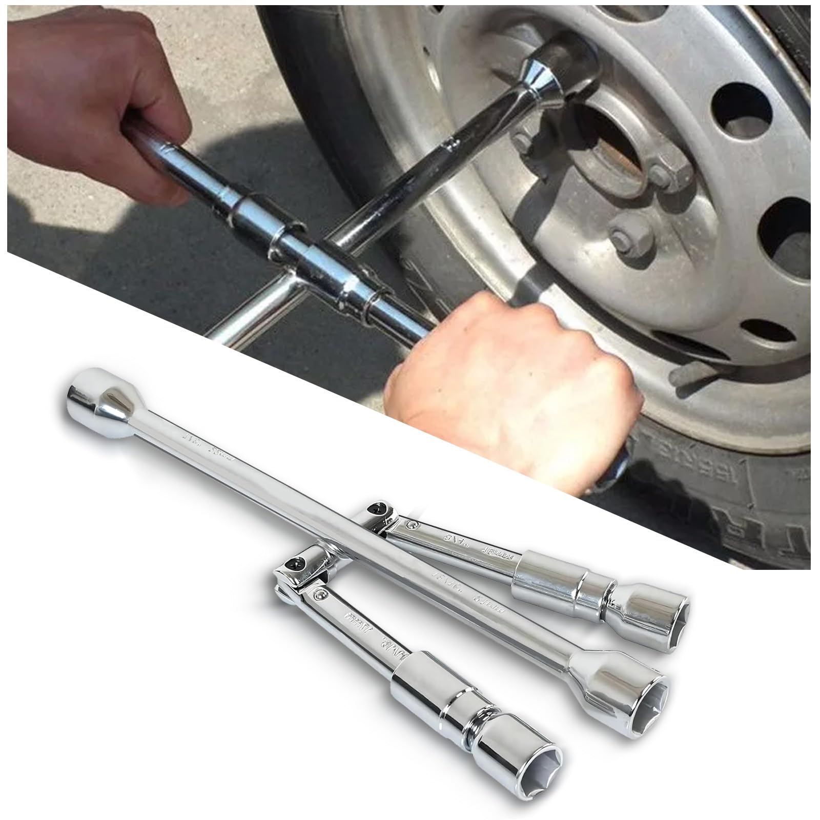 14-Inch Cross Lug Wrench, Foldable 4 Way Lug Nut Removal Tool (17,19,21,23mm), Universal Tire Iron Lug Wrench 4 Way for Car, Truck, SUV, RV, Van