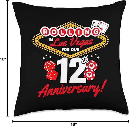 Miniatura 4 de Las Vegas Wedding Anniversary Gifts & Apparel 12th Vegas-12th Wedding Anniversary Las Vegas - Almohada de 18 x 18 pulgadas, multicolor