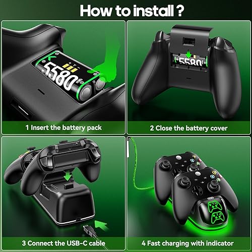 Vista 8 de OIVO XSX Estación de Carga para Controlador con 2 Paquetes de Batería Recargable de 5580mWh para Controlador Xbox Series X/S/One/Elite/Core, Base