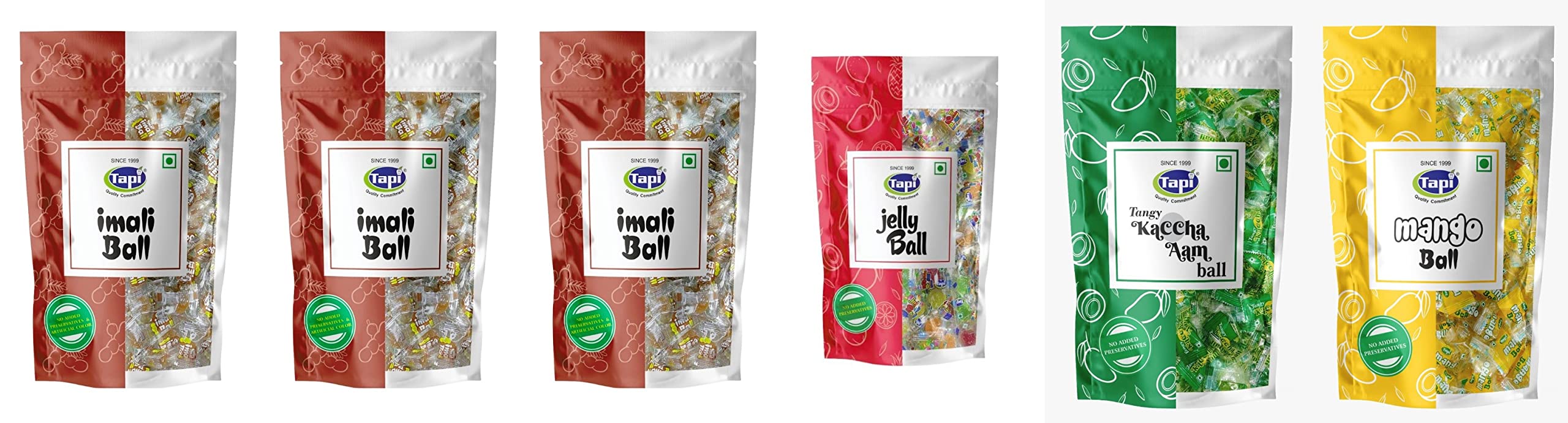 Tapi Fruit Balls Combo|Pack of 6|150gm/ pack |Mango, Imali (3), Mix Fruit, Kaccha Aam|