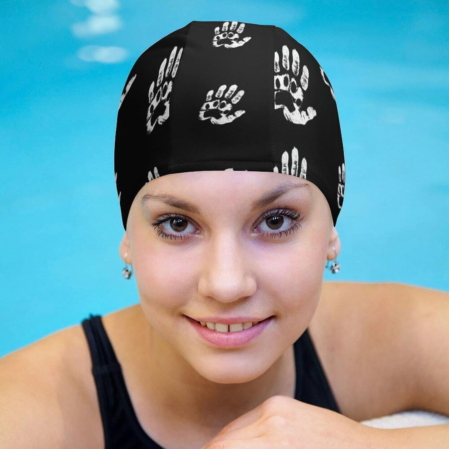 Pet Lovers Hand and Paw Womens Swim Cap for Men Adult Swimming Hat Curly Short Medium Long Hair