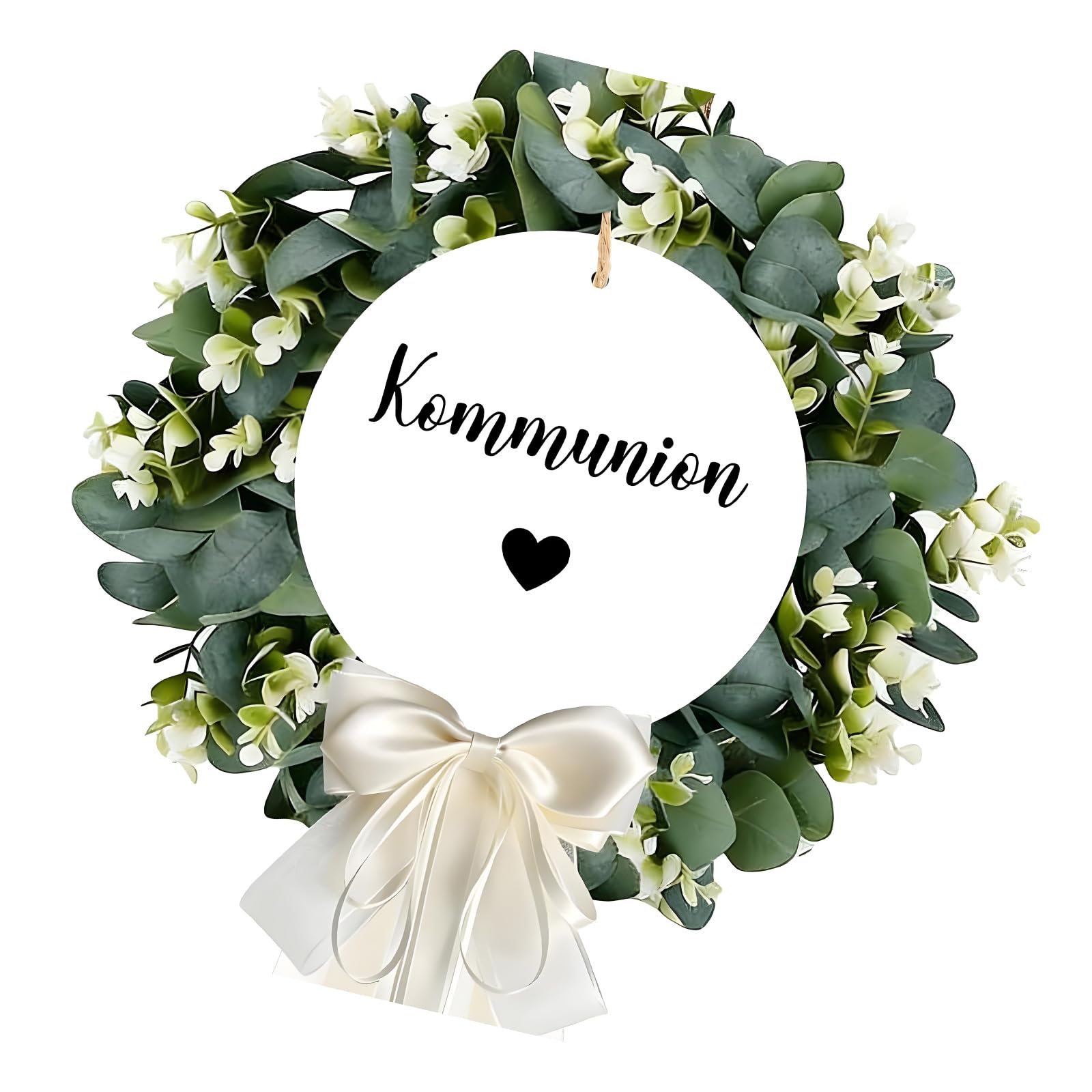 Beautiful Synthetic Eucalyptuses Wreath with Wooden Sign and Delicate Bowknot Great for Gifting Communion Decoration Holiday Decoration Wreath