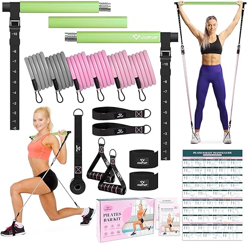 Kit de barra de pilates con bandas de resistencia, barra multifuncional de yoga y pilates con hebilla de ajuste de metal resistente, kit de barra de