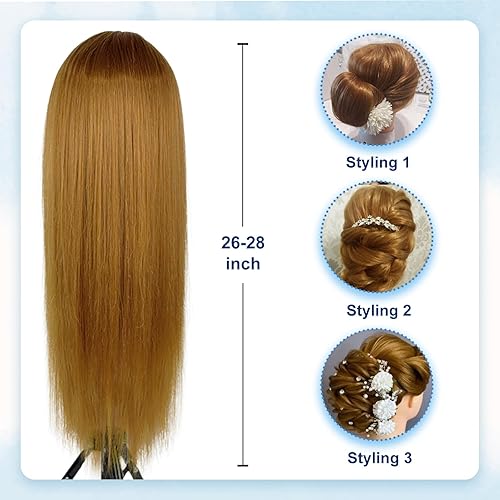 Miniatura 4 de Firstwon Cabeza de maniquí de cabello humano - Cabeza de muñeca de maniquí de cosmetología con 80% cabello real para peluquería, práctica de