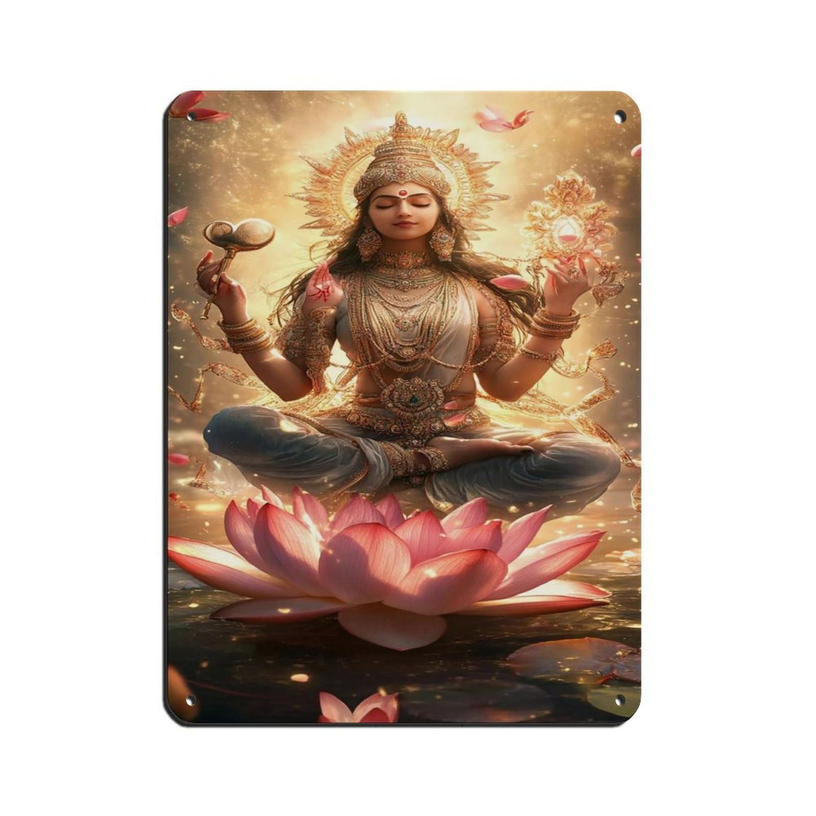 Hindu Goddess Lakshmi, Divine Spiritual Art Tin Sign Vintage Metal Pub Club Cafe Bar Home Wall Art Decoration Poster Retro 12x16inch(30x40cm)