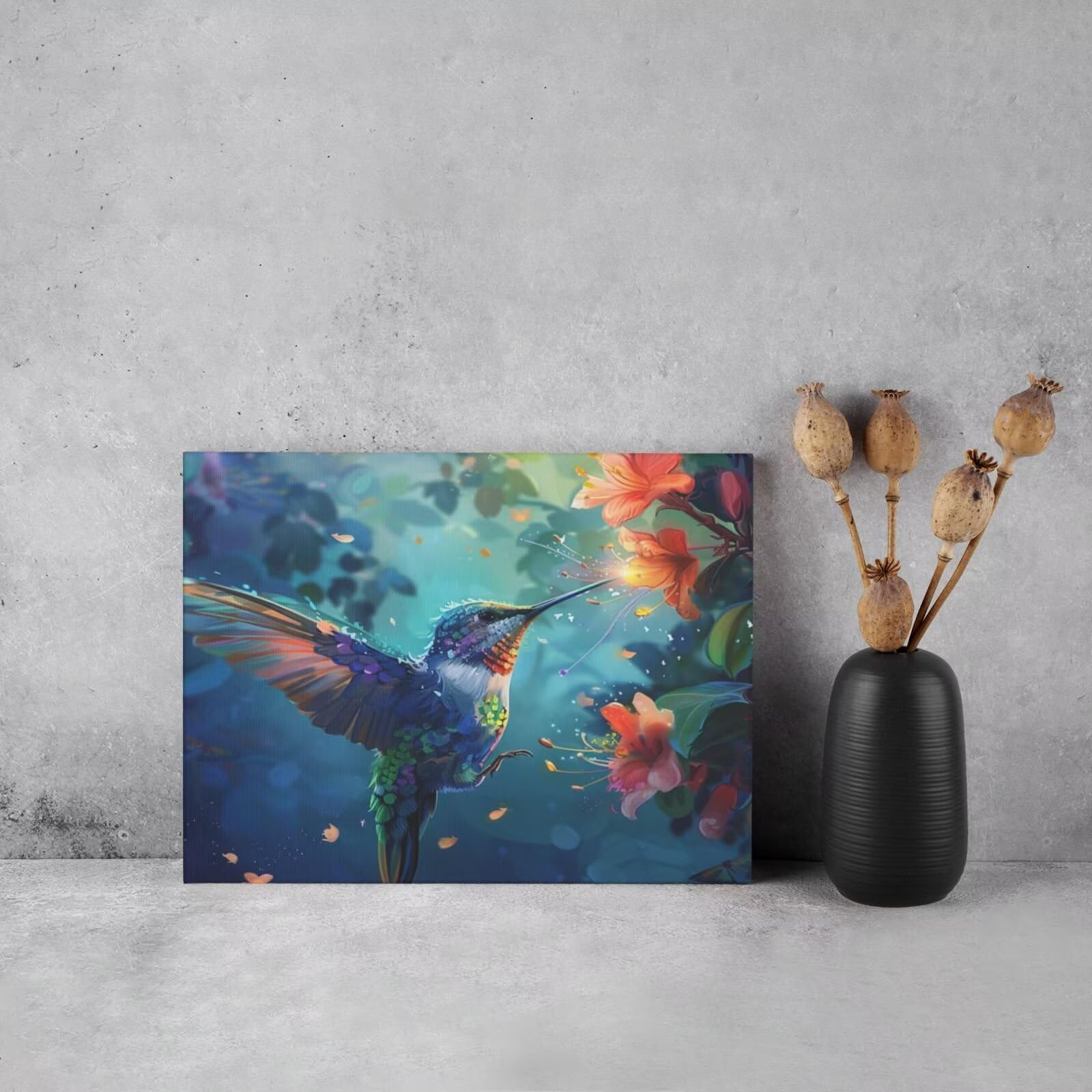 Kit per pittura con numeri per adulti, motivo: colibrì, pittura a fiori con numeri per principianti, pittura acrilica con numeri, kit per decorazione da parete, 105 x 80 cm, senza