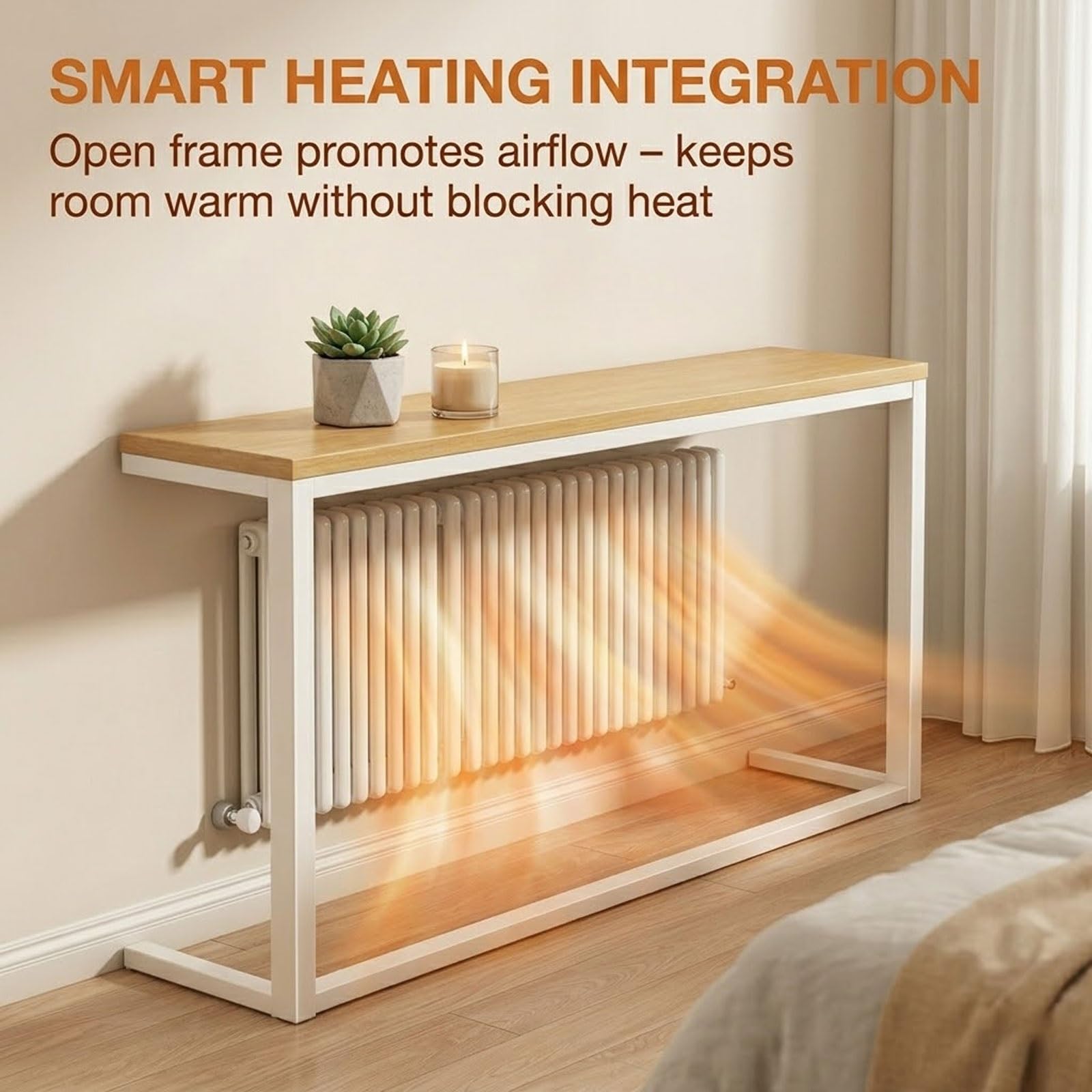 Estante para radiador, mesa resistente con amplia superficie de almacenamiento, mesa trasera multifuncional para sala de estar y dormitorio