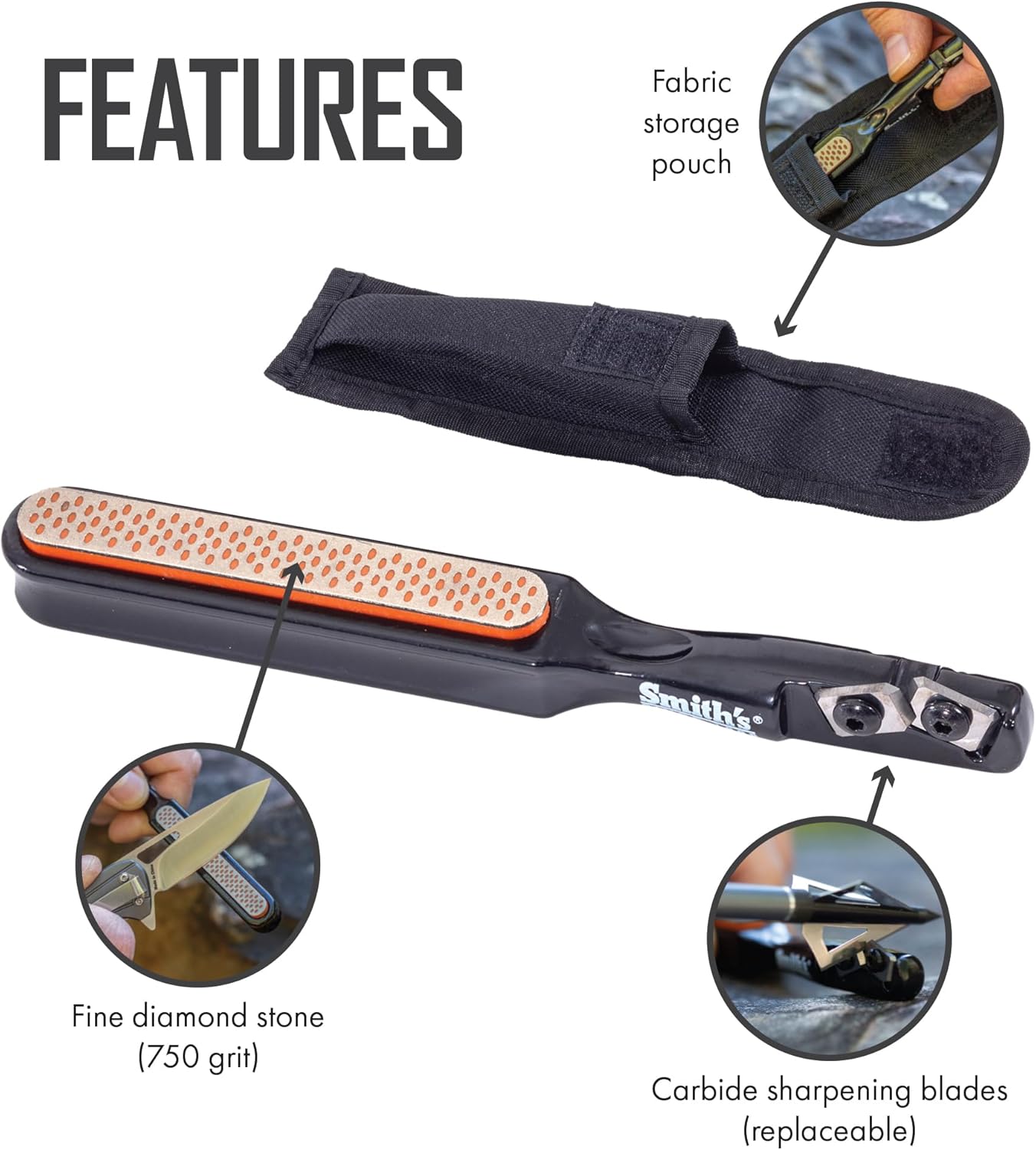 Smith’s 50047 Edgesport Stick Knife & Broadhead Sharpener – Portable Sharpener – Hunting & Archery Tool Sharpener – Carrying Pouch – Carbide & Diamond Stone – Pocket Knife Sharpener