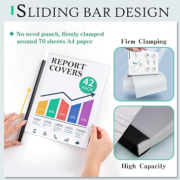 42 Pack Report Covers, COIDEA Report Covers with Sliding Bar