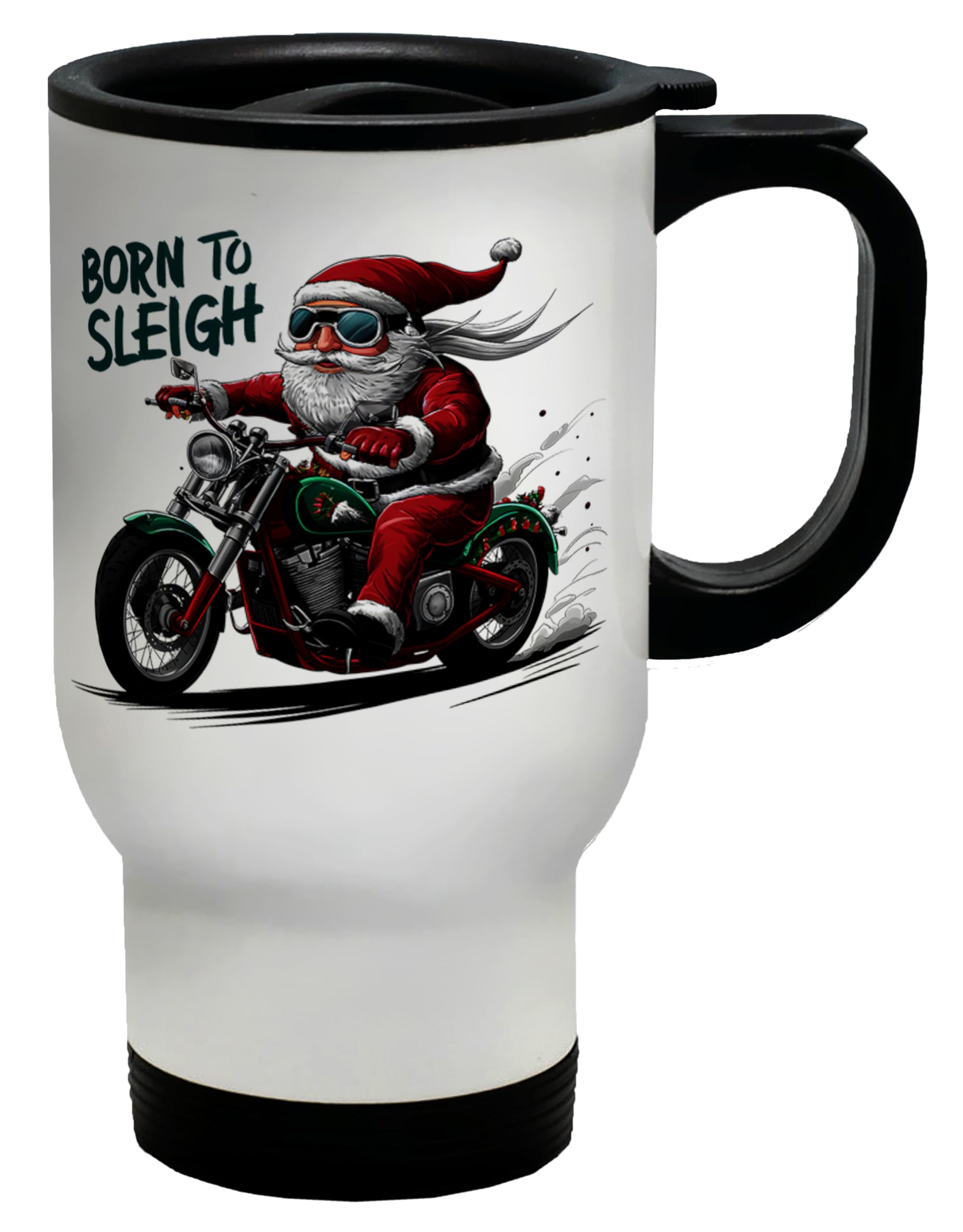 Shopagift Born to Sleigh Motorbike Travel Mug Santa Claus Biker Christmas Xmas Stainless Steel 14oz Cup