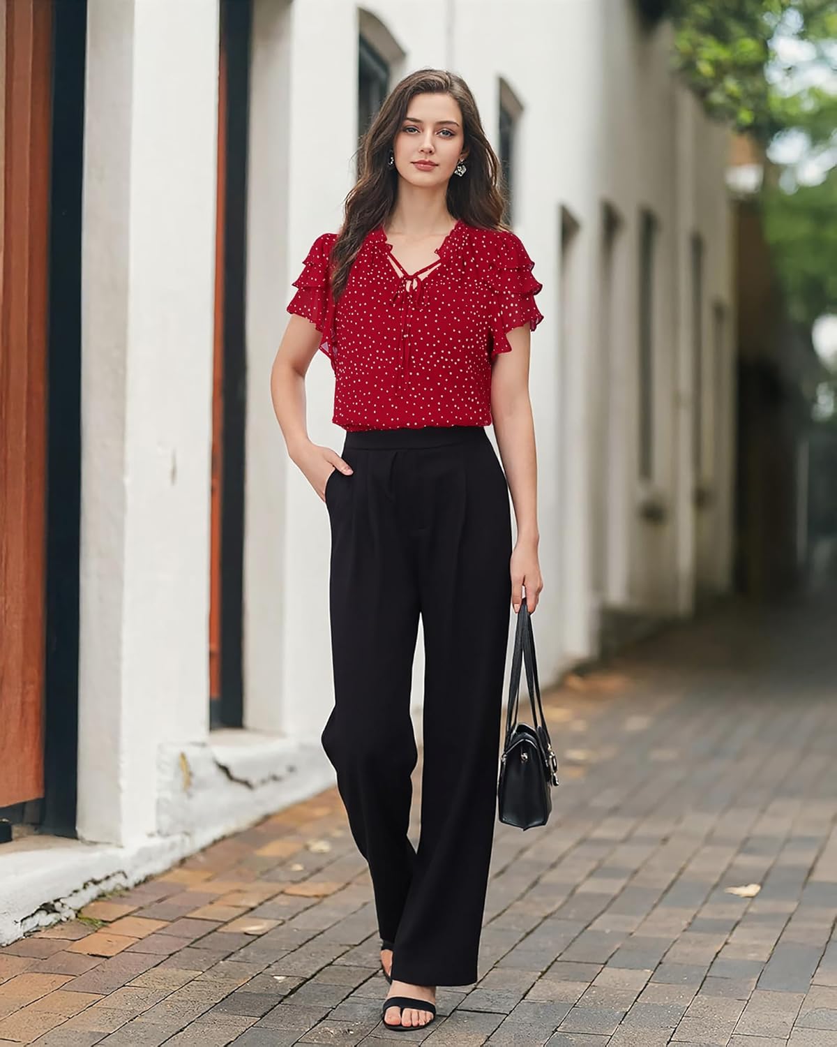 Lotusmile Summer Chiffon Dressy Casual Blouses Elegant Ruffle Short Sleeve Work Tops for Women Trendy - Image 3