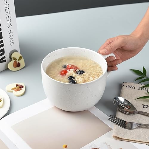 Miniatura 7 de 38oz ceramic large Soup mugs with Hanlde for Coffee,Cereal,Salad,Noodles,Tea,Soup Bowls Cups,Microwave Dishwasher Safe Set of 2 (White)