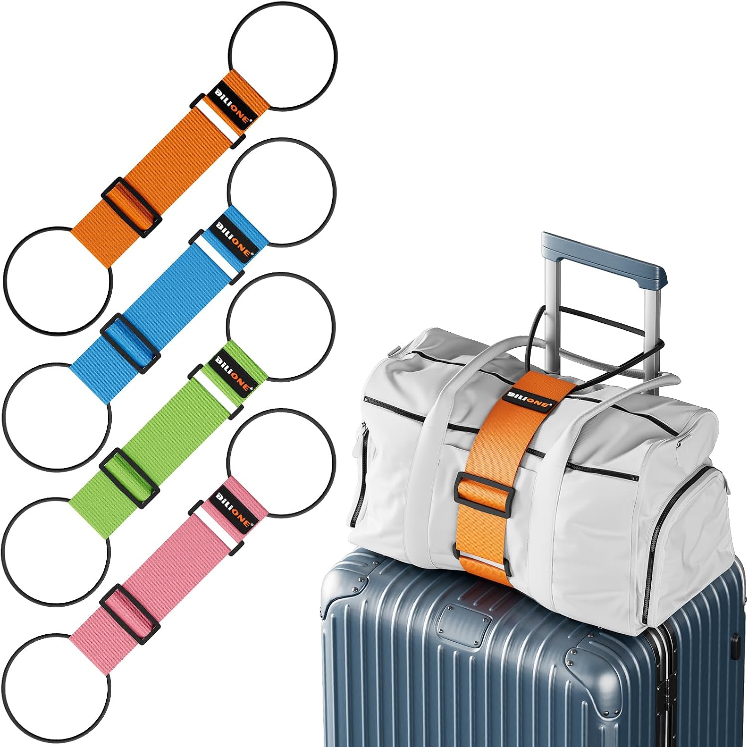 BILIONE 4 Pack Adjustable Elastic Luggage Connector Straps for Suitcases