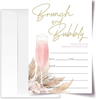 Pink Brunch and Bubbly Bridal Shower Invitation Cards with Envelopes Pack of 20 (4"x6"), Party Invitations for Bridal Shower, ‘Brunch and Bubbly’ Bridal Shower Party Favors Decor and Supplies.(35)