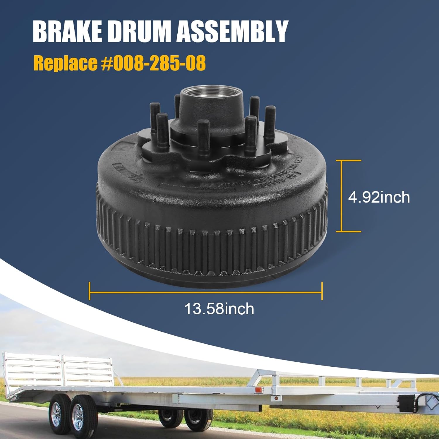 Trailer Hub Brake Drum 12-1/4"x3-3/8 Replacement for Dexter & Lippert 8K /8000 Lbs Axle 5/8" Stud- 008-285-08 25580 02475