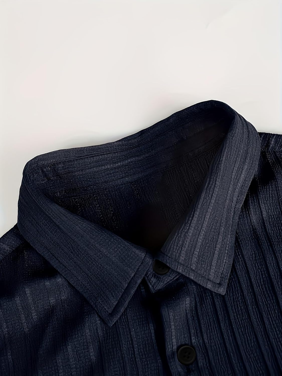 Men's Casual Short Sleeve Shirt with Texture Button-Down for Summer Home and Travel - Image 2