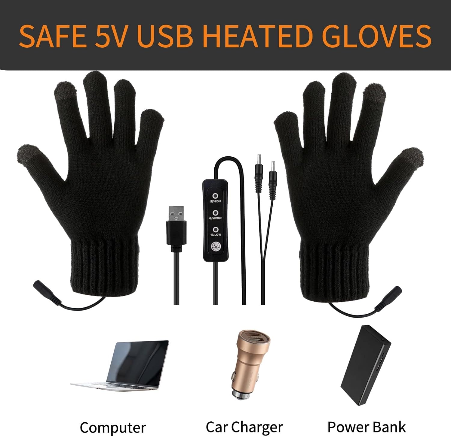 5V Electric USB Heated Gloves for Men and Women Keep Your Hands Toasty with Winter Hand Warmers Laptop Black Gloves for Typing