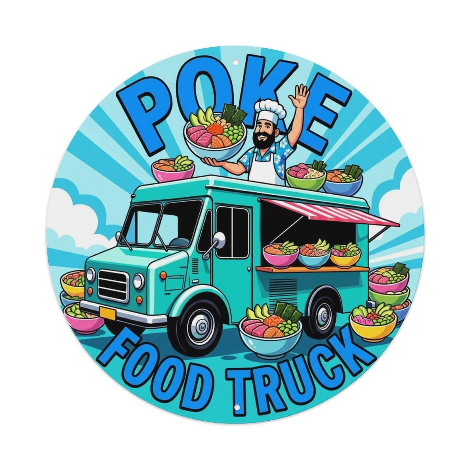 USA Poke Food Truck Traditional Cuisine Artwork Metal Tin Sign