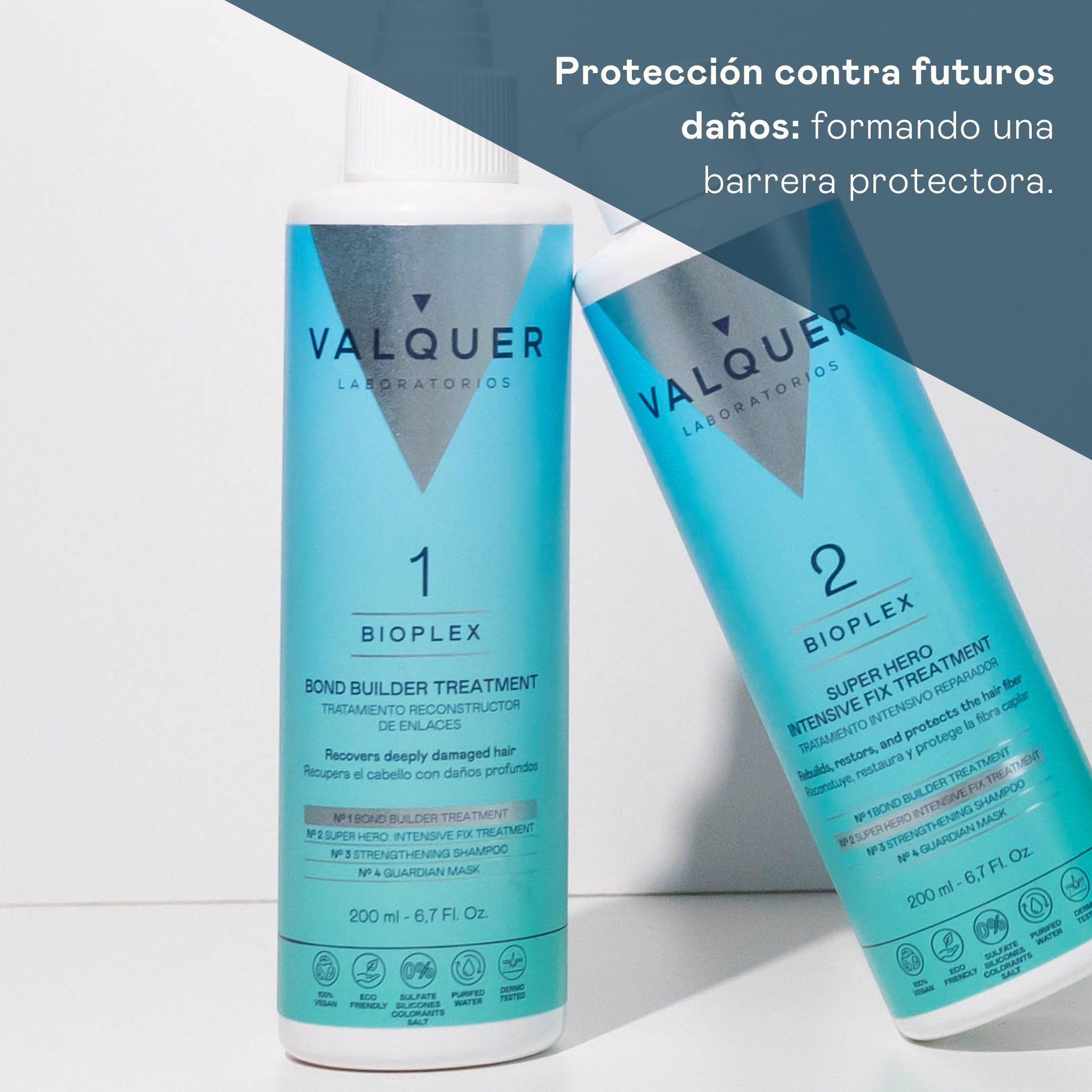 Valquer Bioplex Pack No1 Reconstructor de Enlaces + No2 Tratamiento Intensivo. Reparador Capilar y Protector. Reparación Intensiva y Profunda del Cabello Dañado, Seco y Teñido. Vegano. 200 + 200 ml