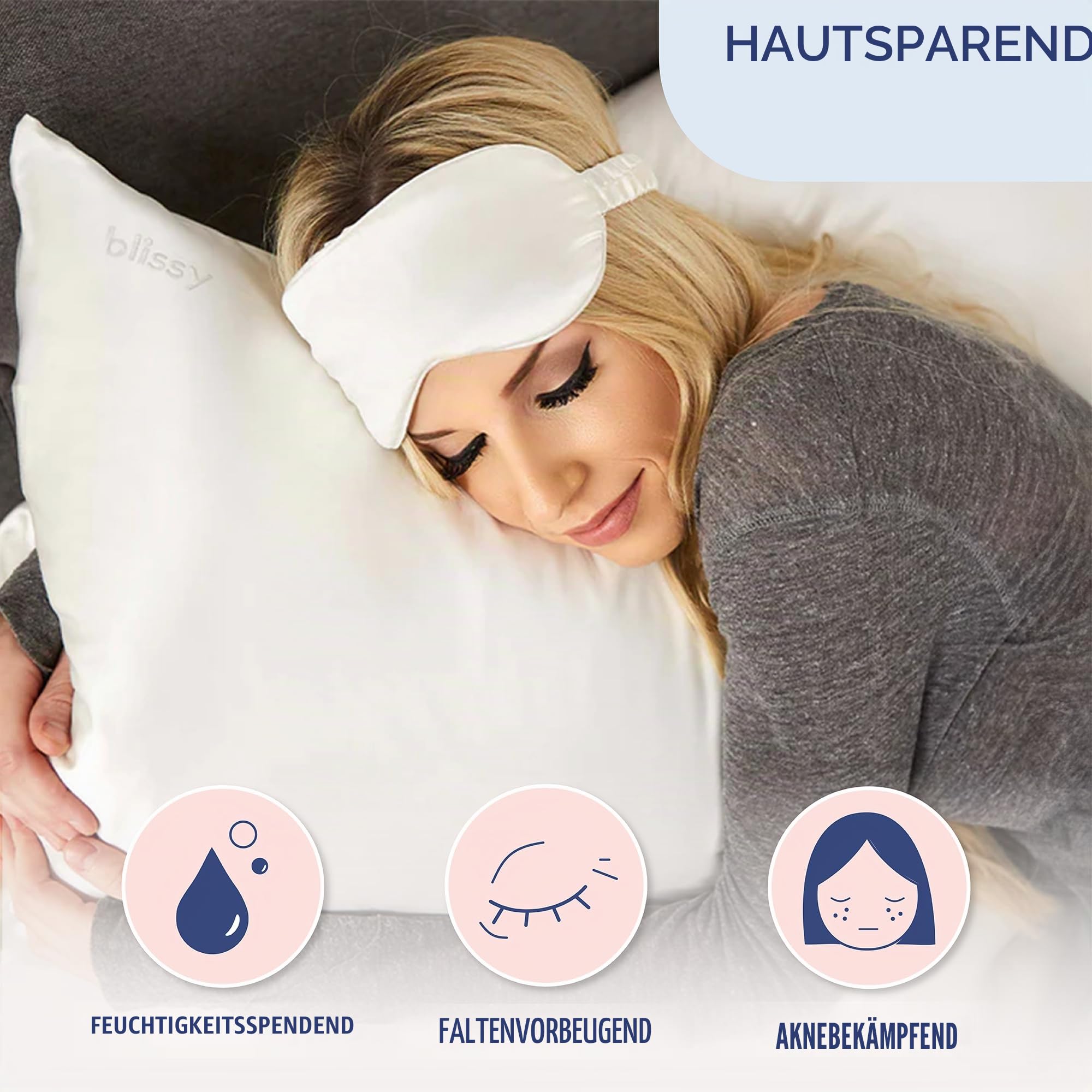 Blissy Seidenkissenbezug – 100% Reine Maulbeerseide – 22 Momme 6A hochwertige Fasern – Satin-Kissenbezug für Haar und Haut – Regular, Queen & King mit verstecktem Reißverschluss