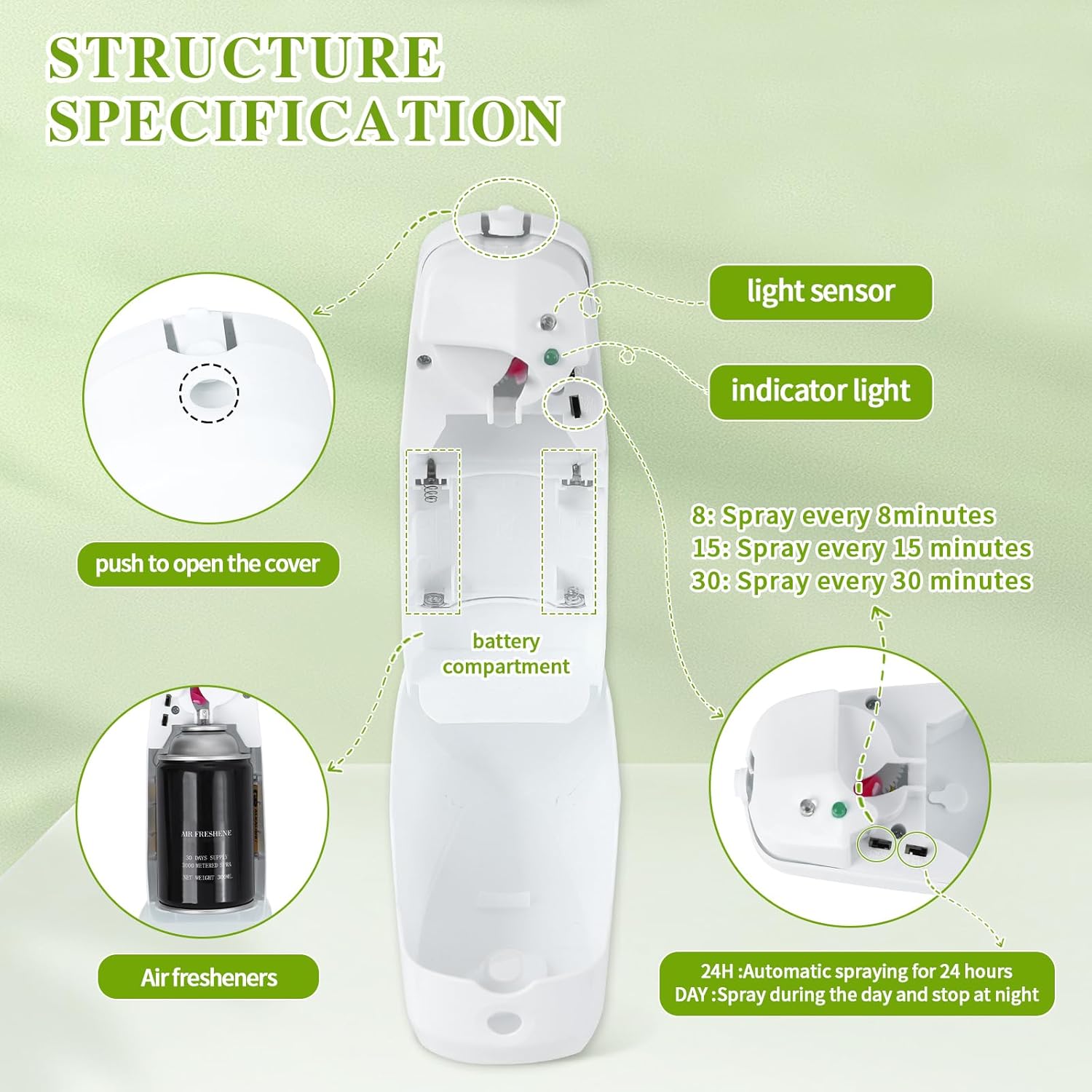 4 Pcs Automatic Air Freshener Dispenser, Wall-mounted Automatic Adjustable Fragrance Aerosol Sprayer for Bathroom, Hotel, Office and Public Area,White,Air Freshener Spray Refill not included