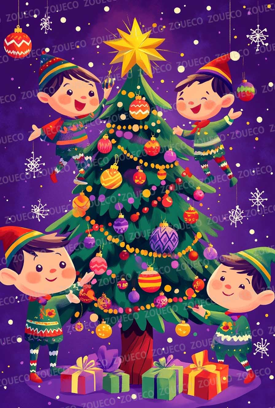 Funny Retro Elf Christmas Tree Trimmers Cute Elves Metal Tin Sign Suitable For Home And Kitchen Bar Cafe Garage Wall Decor 12x16 Inch