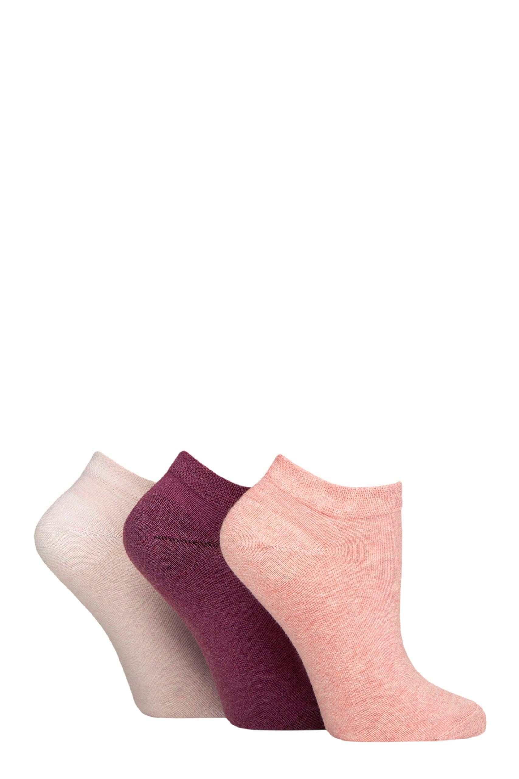 IOMI FootNurse Womens Diabetic Trainer Socks - Soft Cotton, with a Gentle Grip Top and Smooth Toe Seams, Plain, Size 4-8 in a 3 Pair Multipack Lavender/Raspberry/Sherbert 4-8