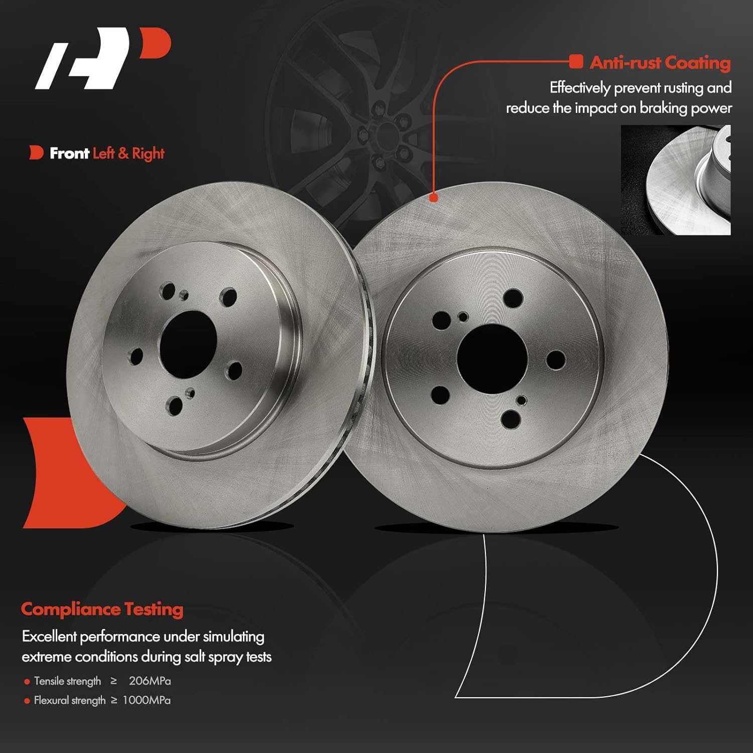 A-Premium 11.14 inch (283.1mm) Front Vented Disc Brake Rotors + Ceramic Pads Kit Compatible with Select Toyota Models - Corolla 2019-2022, Prius Prime 2020-2022, 6-PC Set