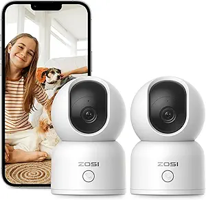 ZOSI 2K Indoor Pan/Tilt Security Camera, 2 Pack 2.4G/5G Dual-Band WiFi Smart Home Cam, 360 Degree Baby Pet Monitor with Phone App,Human Detection,2 Way Audio,Cloud & Memory Card Storage, Plug-in asin的图片