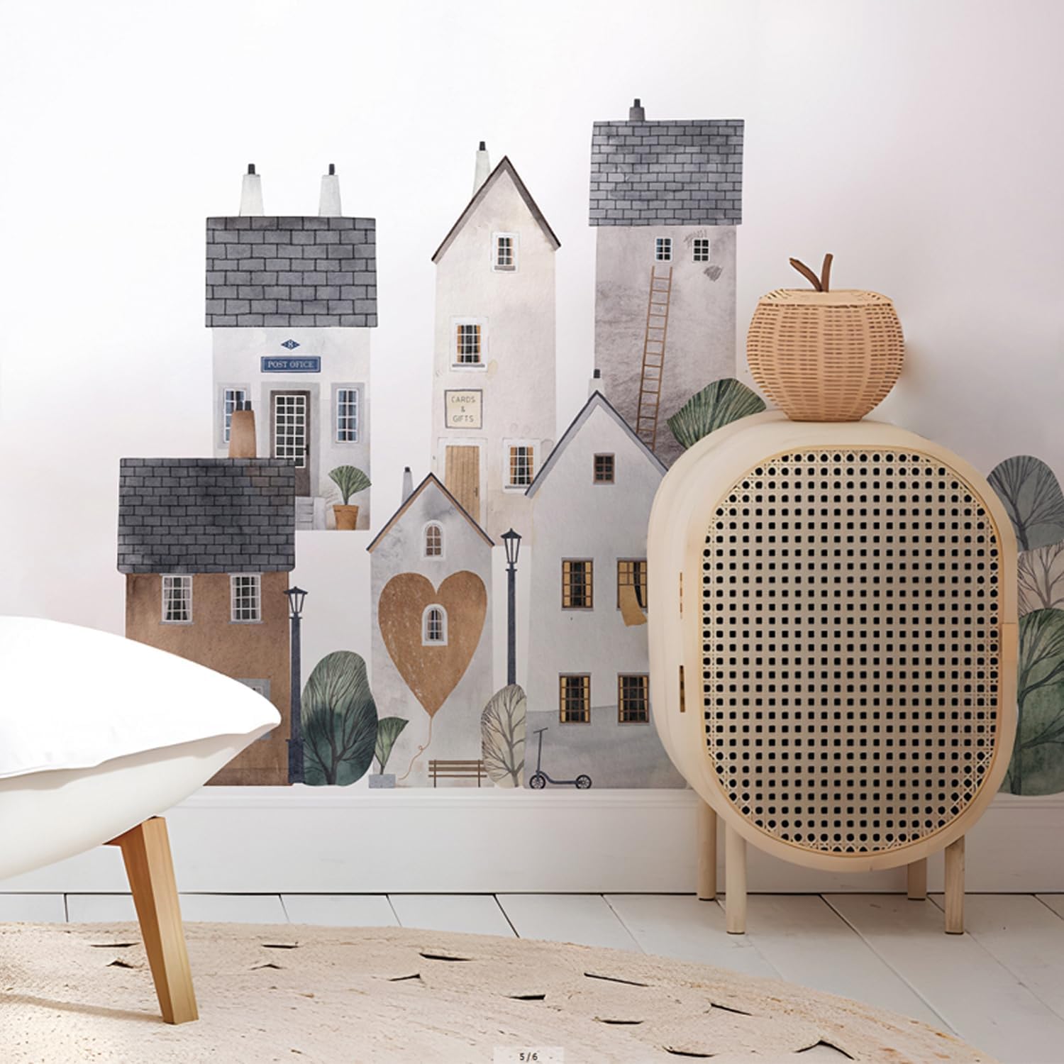 47.24×16.93in Large Watercolor Building Fabric Wall Mural Sticker,City Town Decal Peel&Stick Removable DIY Art Wall Decor for Nursery Kids Room Babyroom Gifts-1 Roll 3sheets