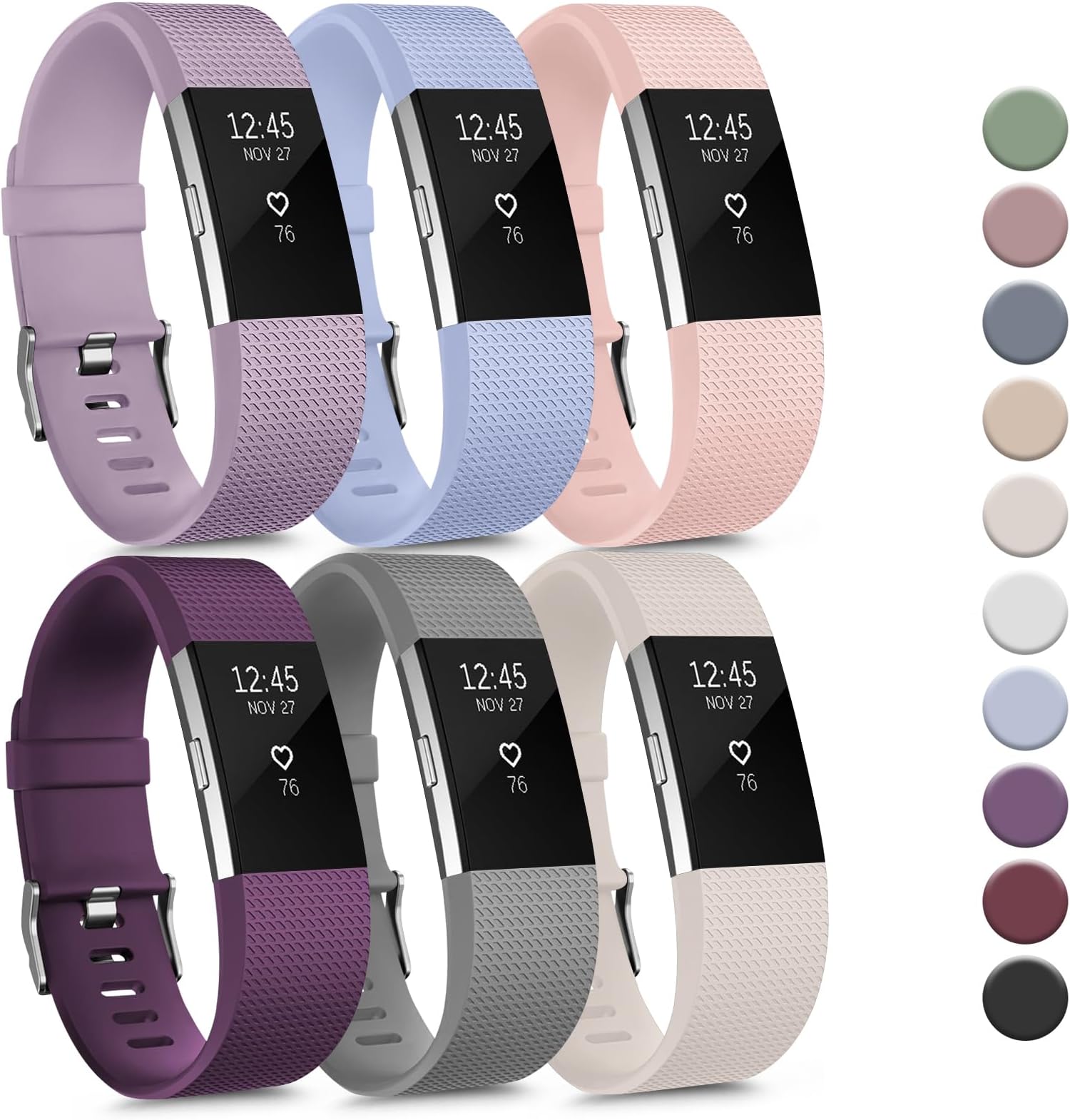 Tobfit 6 PACK Sport Bands Compatible with Fitbit Charge 2 Bands for Women Men, Soft Silicone Waterproof Straps Replacement Wristbands for Fitbit Charge 2 / Charge 2 HR Fitness Tracker