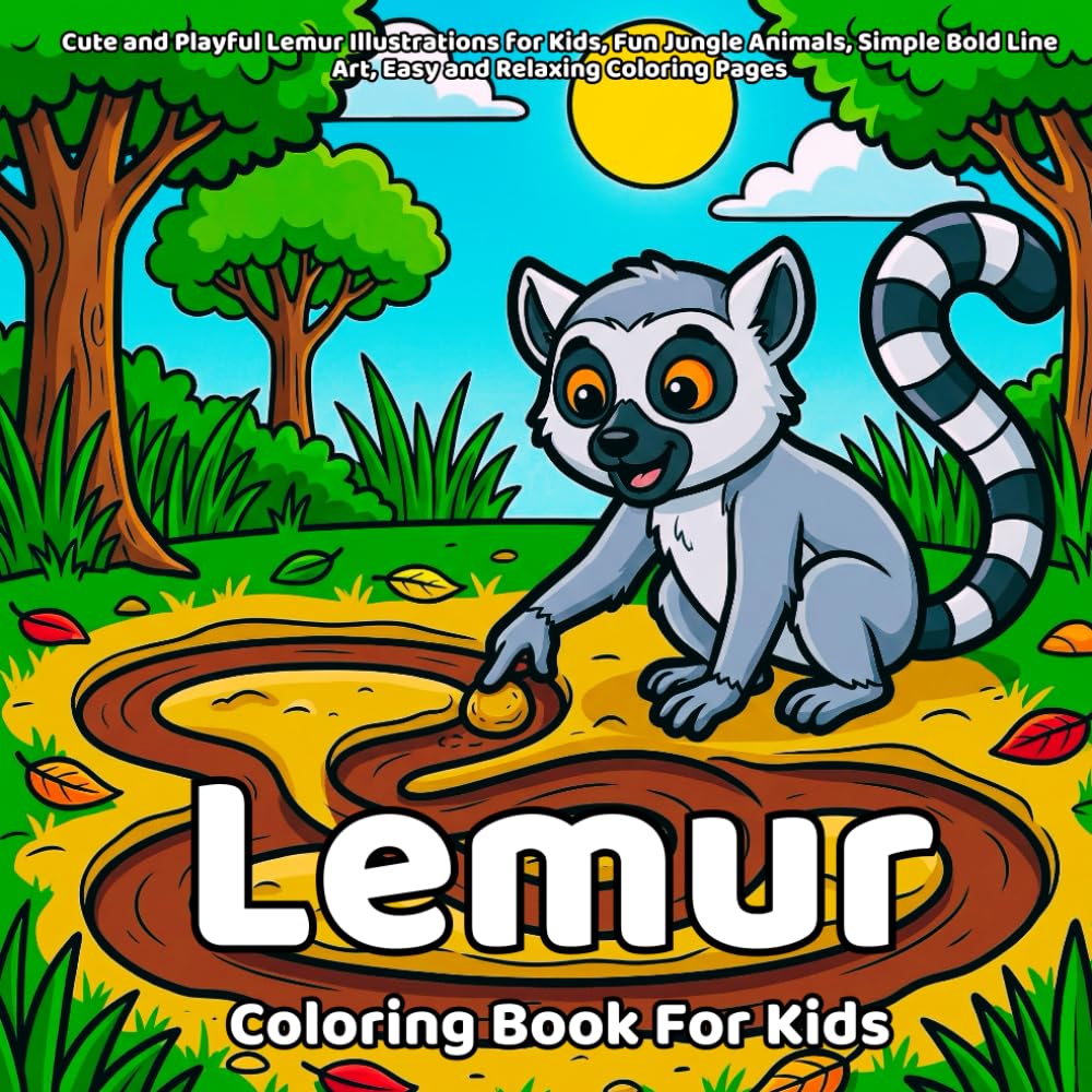 Lemur Coloring Book: Cute and Playful Lemur Illustrations for Kids, Fun Jungle Animals, Simple Bold Line Art, Easy and Relaxing Coloring Pages