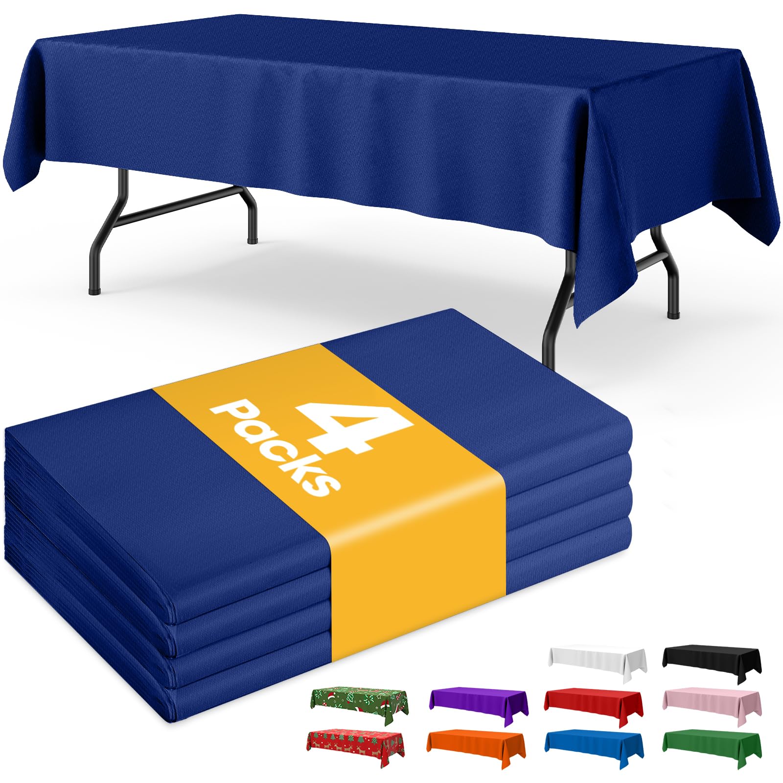 Niuara Navy Blue Plastic Table Cloth Disposable, 4 Pack, 54 x 108 in