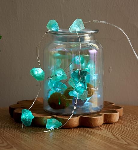 Miniatura 6 de Guirnalda de luces LED de fluorita natural para dormitorio, 6.5 pies, funciona con USB, funciona con pilas, luces de hadas azules, decoración de