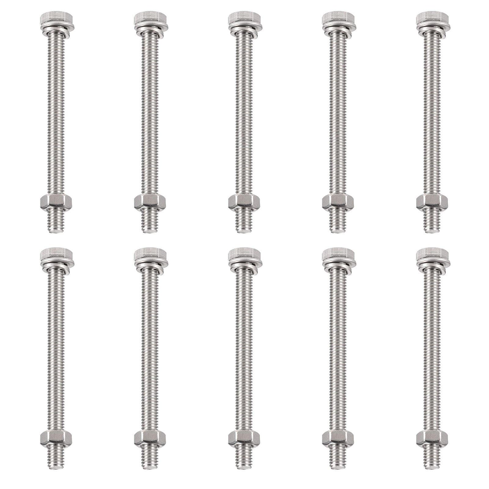 TA-VIGOR 10Pcs M6 x 80mm Hex Head Screws Bolts, Nuts, Flat & Lock Washers Kits, Fully Thread Hexagon Bolts