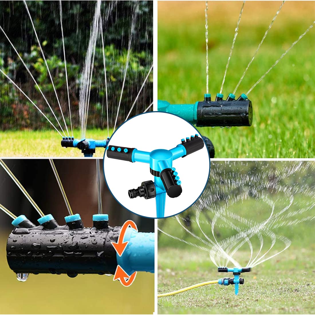 Arroseur de Jardin Plastique Arroseur de Pelouse Automatique à 360° Arroseur d'eau Pulvérisateur Durable à 3 Bras pour Jardin Et l'Irrigation Pastorale