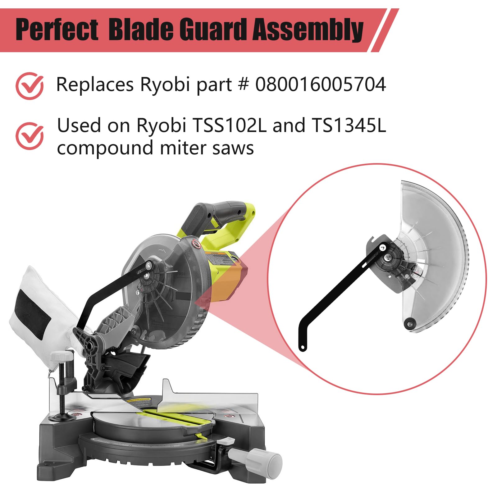 Piezas de sierra ingletadora de repuesto para sierra ingletadora compuesta deslizante Ryobi de 10 pulgadas TSS102L TS1345L – Sustituye a Ryobi parte # 080016005704 (para hoja de 10 pulgadas)