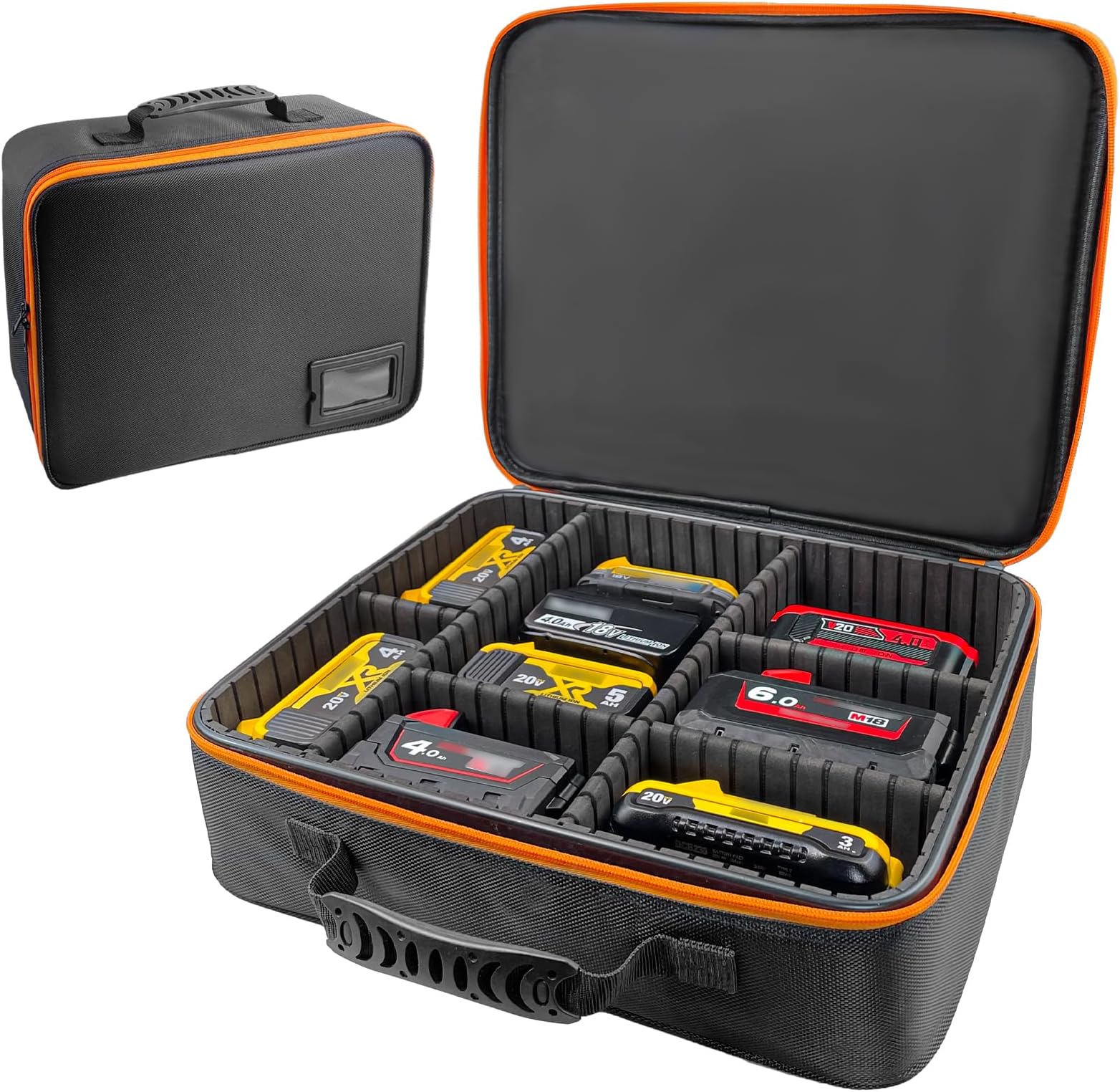 38.5 x 32 x 10 cm Portable Tool Hard Carrying Case for Batteries & Chargers with Adjustable Dividers - Large Size Storage Bag, Organizer Waterproof Dustproof Shockproof for Tools Accessories