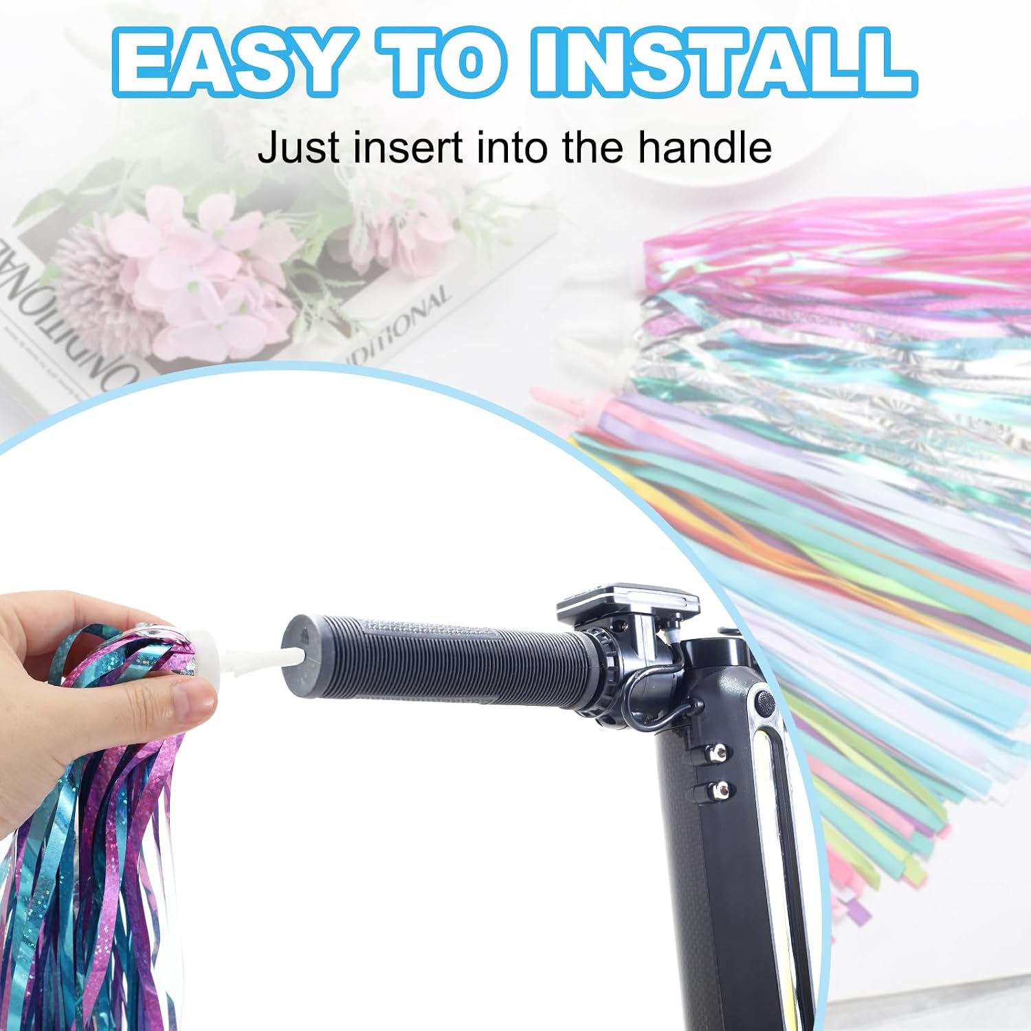 PATIKIL Bike Streamers, Colorful Scooter Handlebar Tassels Grips Ribbon Accessories Decorations for Girls Bicycle Tricycle Handles