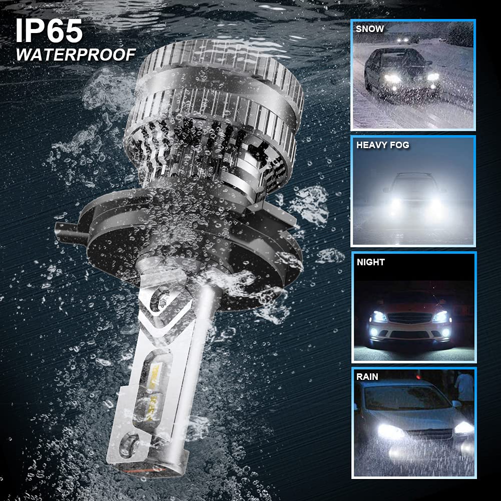 H4 Lampadine per Fari a LED con 2PCS Lampadine LED T10, Kit di Conversione HB2 9003 Hi / Lo Beam con Driver Intelligente EMC Aggiornato, 70W 12000LM Xenon Bianco 6500K (Totale 4 Lampadine LED)