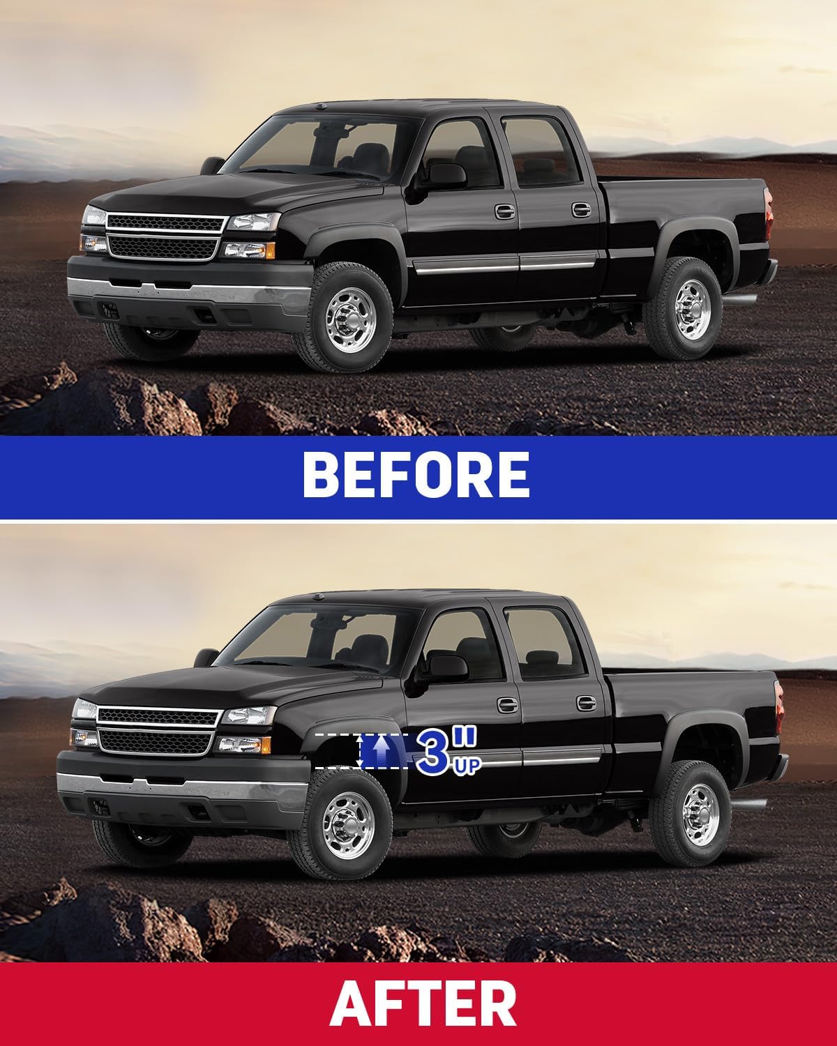 Richeer 3" Front Leveling Lift Kit for 1999-2006 Silverado 1500 Sierra 1500 (2WD Only), Leveling Lift Kit Forged Front Strut Spacers Raise your Car by 3"