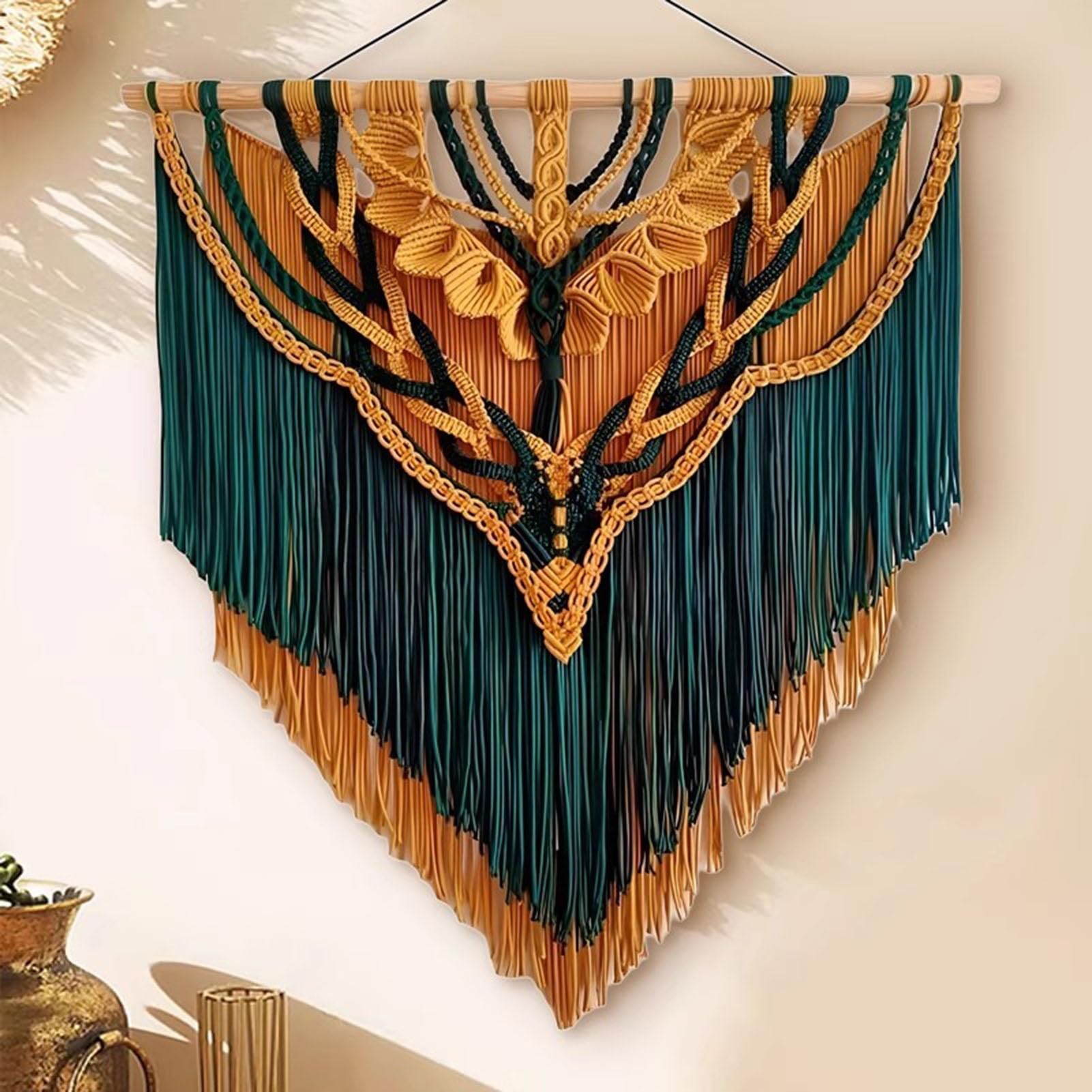 Tapiz de pared de macramé tejido hecho a mano con borlas, decoración de pared grande para bodas, casas de familia y hoteles