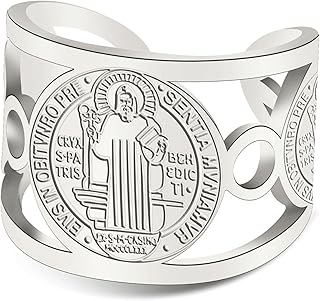 Religious Saint Benedict Ring Stainless Steel Resizable St. Benedict Ring Catholic Christian Faith Evil Protection Amulet Jewelry For Women Men