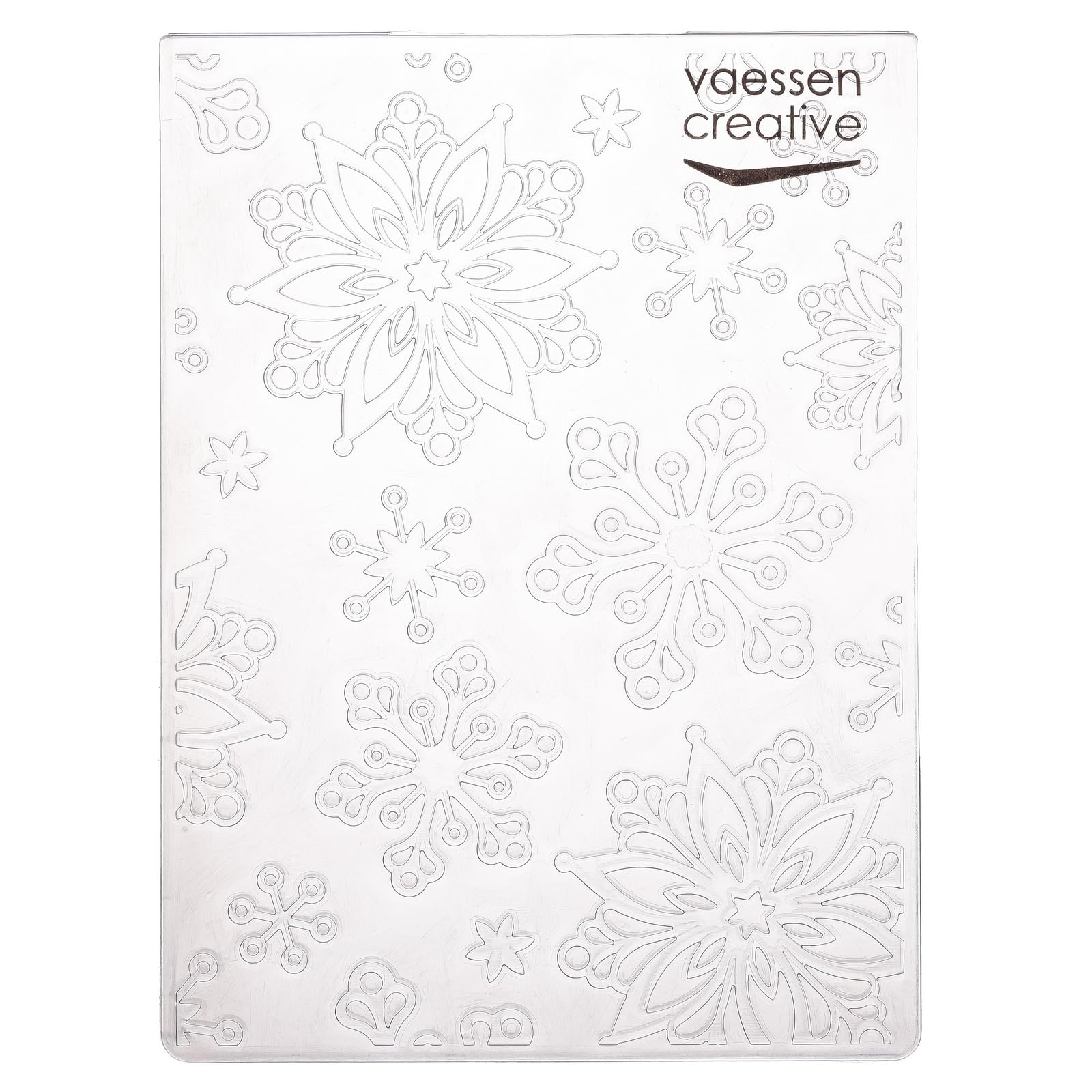Vaessen Creative Carpeta de Embossing Copos de Nieve 14,6 x 10,7 cm – Plantilla de Repujado para Tarjetería, Scrapbooking, Journaling – Reutilizable, Resultados Precisos, Para Máquinas de Troquelado